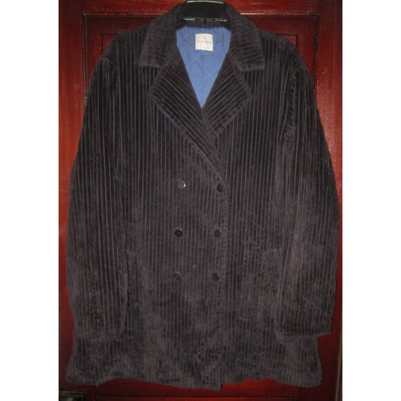 Anne Klein Sz L XL Corduroy Barn Coat Jacket Soft Heavy Velvet Wide Wale Quilted - Picture 1 of 3